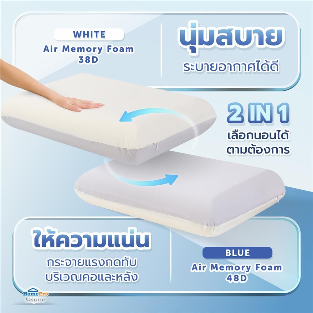 หมอนสุขภาพ AIR FOAM SNAZZ AIR FOAM DUAL COMFORT 40x60x12 ซม. สี CREAM/GREY
