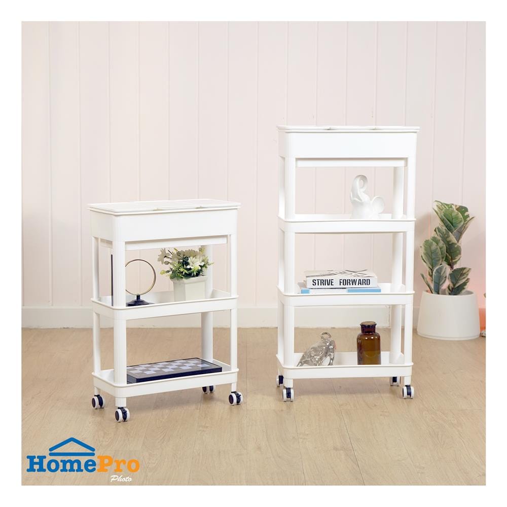 ชั้นพลาสติก 3 ชั้นพร้อมล้อ STACKO GENIE 45x23.5x66.5 ซม. สีขาว