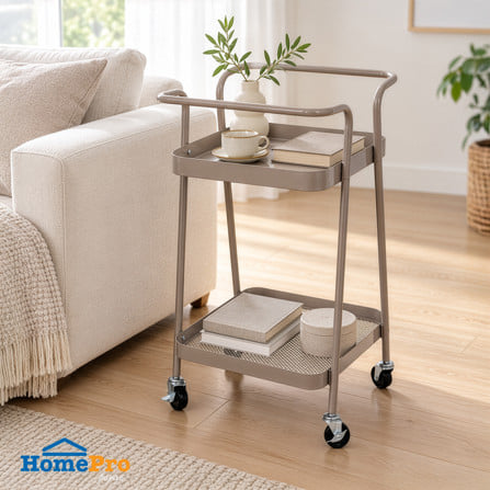 ชั้นวางของ 2 ชั้น มีล้อ STACKO LAMI 40x45x75 ซม. สีวอร์มเกรย์_0