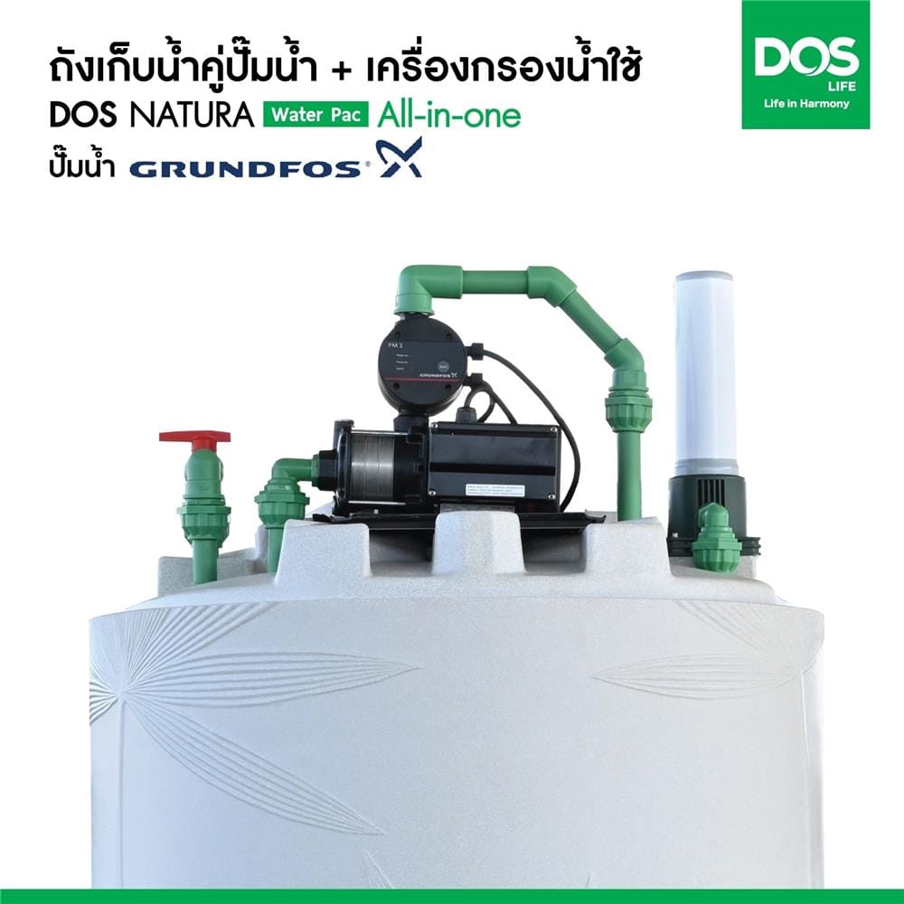 ถังเก็บน้ำ DOS WATER PAC NSN 2000 ลิตร+ปั๊ม SCALA3-45 580 วัตต์+เครื่องกรองน้ำใช้ DUPONT สีเทากราเซียร์