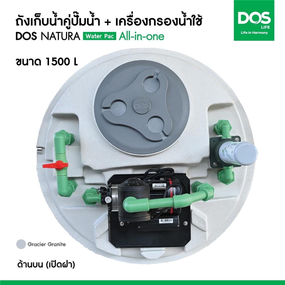 ถังเก็บน้ำ DOS WATER PAC NSN 1500 ลิตร+ปั๊ม SCALA2 3-45 550 วัตต์+เครื่องกรองน้ำใช้ DUPONT สีเทากราเซียร์