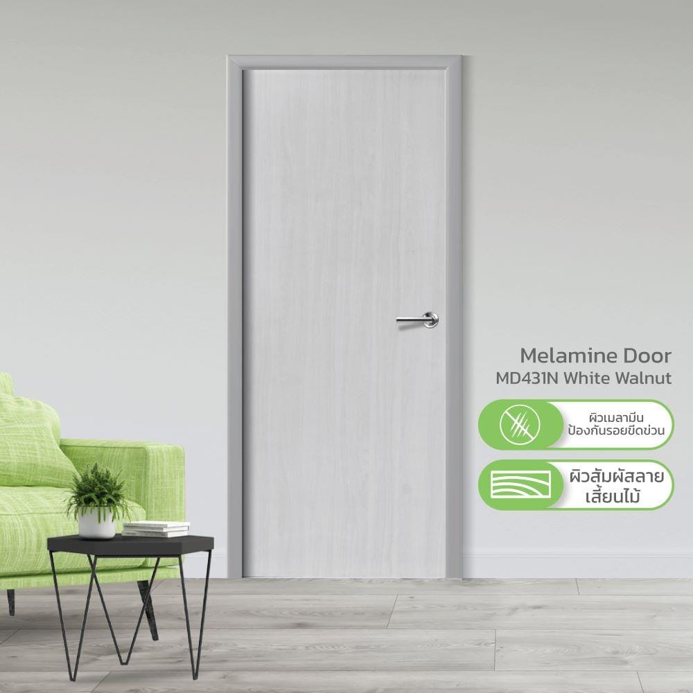 ประตูภายในเมลามีน ไม่เจาะลูกบิด METRO MD431N 90x200 ซม. สีขาววอลนัท