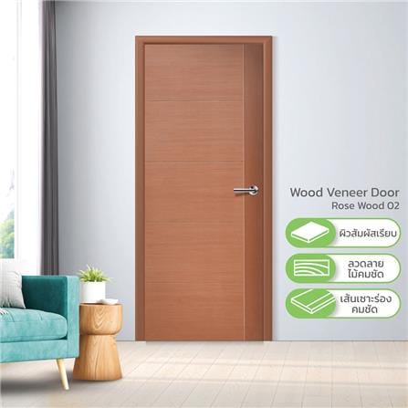 ประตูภายใน HDF ไม่เจาะลูกบิด METRO ROSE WOOD 02 VENEER 90x200 ซม. สีไม้สัก_2
