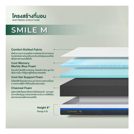 ที่นอนเมมโมรี่โฟม 6 ฟุต PICASSO รุ่น SMILE M พร้อมหมอนหนุน 2 ใบ_6