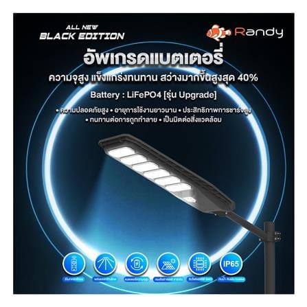ไฟถนน SOLAR RANDY DW-LH9150 150 วัตต์ DAYLIGHT สีดำ_13