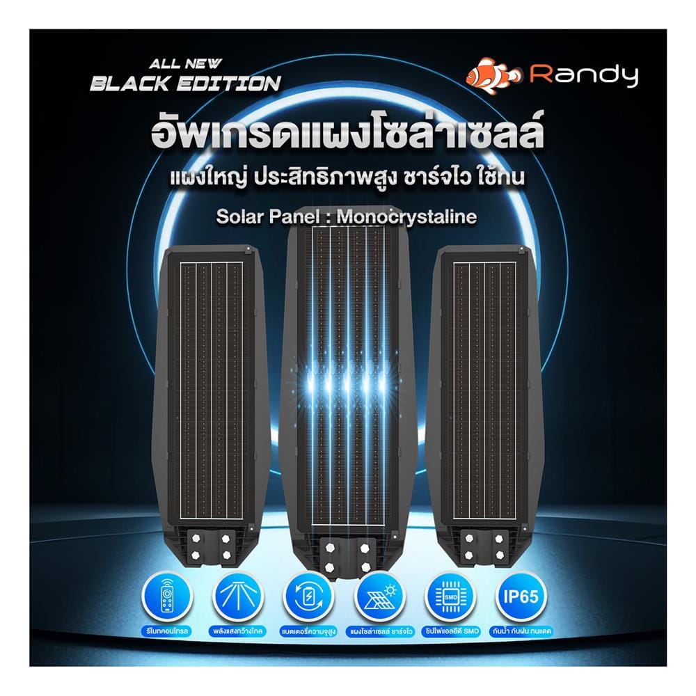 ไฟถนน SOLAR RANDY DW-LH9090 90 วัตต์ DAYLIGHT สีดำ