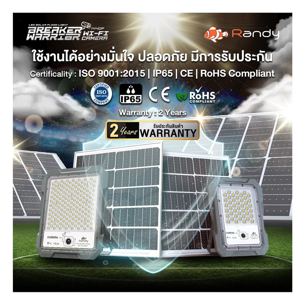 สปอตไลท์ SOLAR RANDY DW-BWC 100 วัตต์ COOL WHITE สีเทา พร้อมกล้อง CCTV