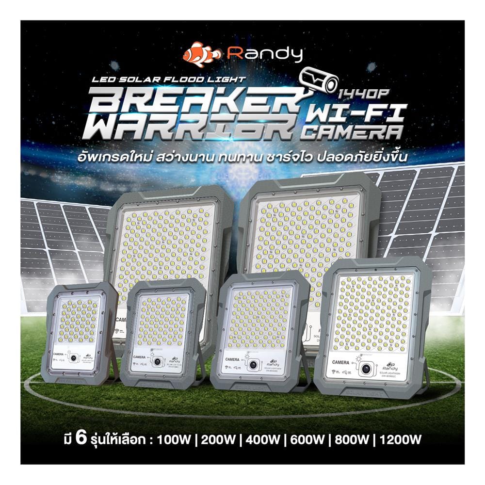สปอตไลท์ SOLAR RANDY DW-BWC 100 วัตต์ COOL WHITE สีเทา พร้อมกล้อง CCTV