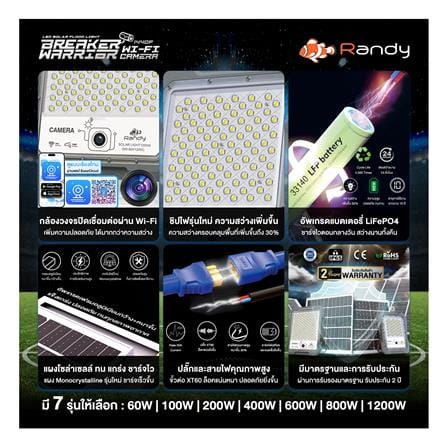 สปอตไลท์ SOLAR RANDY DW-BWC 100 วัตต์ COOL WHITE สีเทา พร้อมกล้อง CCTV_12