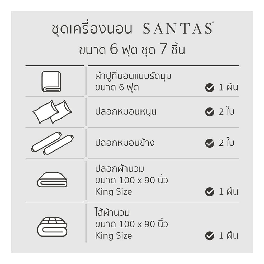 ชุดผ้าปูที่นอน 6 ฟุต (ชุด 7 ชิ้น) SANTAS COTTON USA JOYBLOOM GR