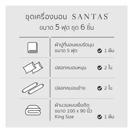 ชุดผ้าปูที่นอน 5 ฟุต (ชุด 6 ชิ้น) SANTAS COTTON USA SWEET PEA PI_6
