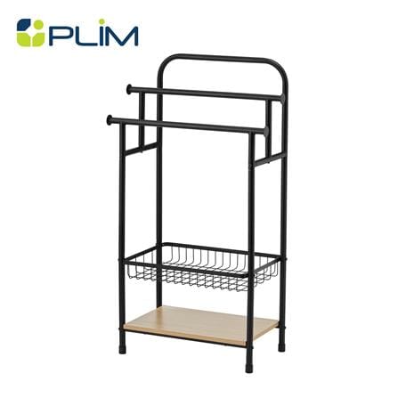 ราวพาดผ้า 3 เส้น พร้อมชั้นวางของ 2 ชั้น PLIM LINZ 61 ซม. สีดำ_0