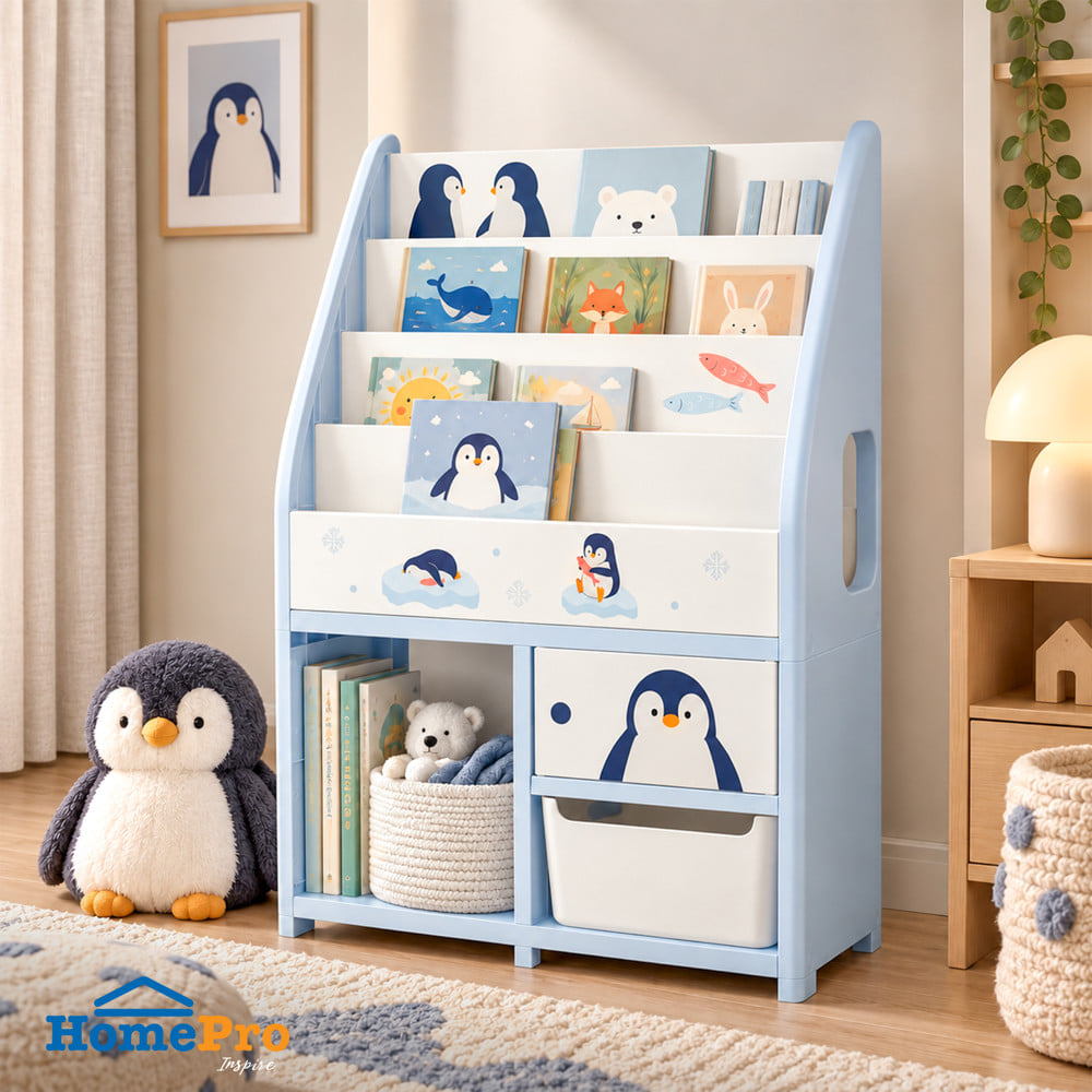 ชั้นวางหนังสือ STACKO LITTLE-P 65x26x93 ซม. สีฟ้า/ขาว