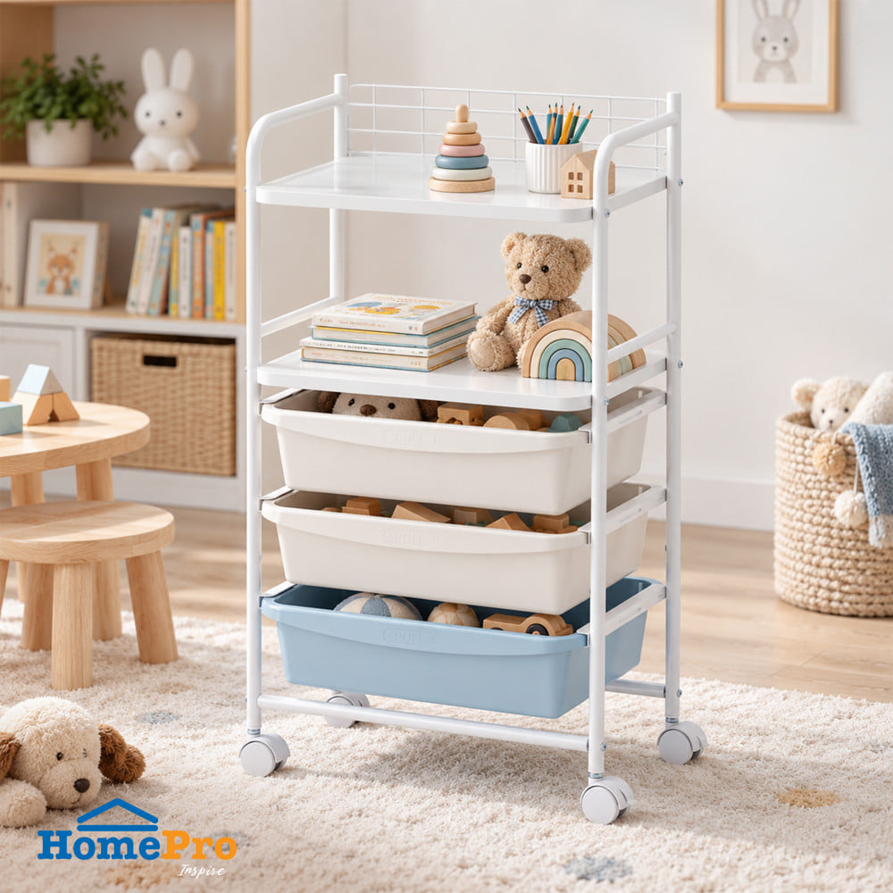 ชั้นวางของ 2 ชั้น 3 ลิ้นชัก STACKO LITTLE-P 45.2x31x78.4 ซม. สีขาว/ฟ้า