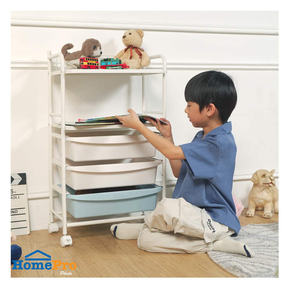 ชั้นวางของ 2 ชั้น 3 ลิ้นชัก STACKO LITTLE-P 45.2x31x78.4 ซม. สีขาว/ฟ้า