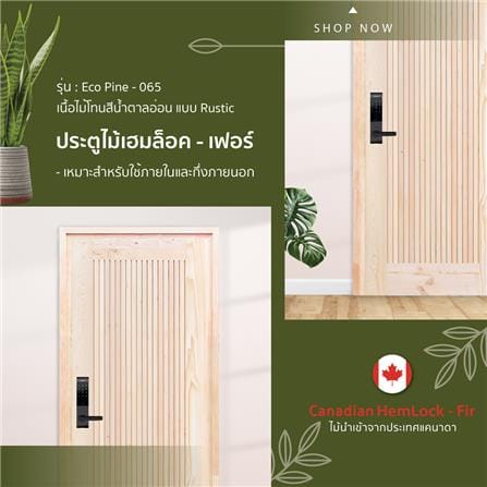 ประตูไม้เฮมล็อกเฟอร์ ไม่เจาะลูกบิด D2D ECO PINE-065 90x200 ซม. สีธรรมชาติ_2
