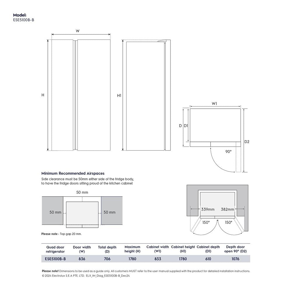 ตู้เย็น SIDE BY SIDE ELECTROLUX ESE5100B-B 17.8 คิว สีดำ อินเวอร์เตอร์