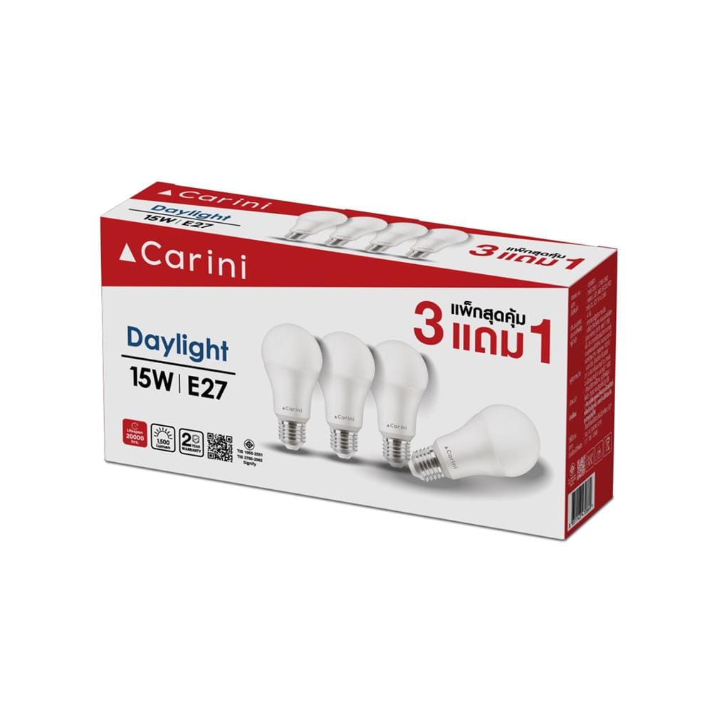 หลอด LED CARINI A60 ECOLIFE2 15 วัตต์ DAYLIGHT E27 (แพ็ก 4 ชิ้น)