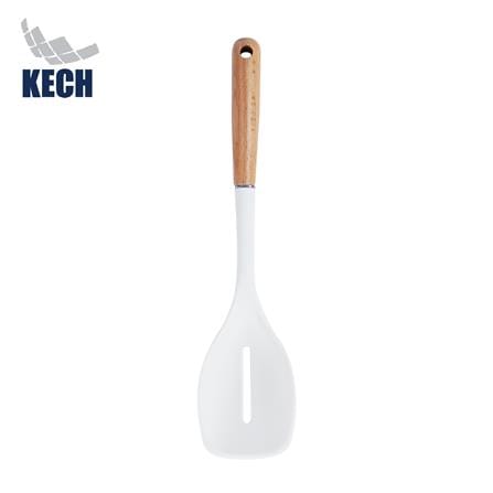 ตะหลิวมีร่องอเนกประสงค์ซิลิโคน ด้ามไม้ KECH ZC-MGK6 สีขาว/น้ำตาล_0