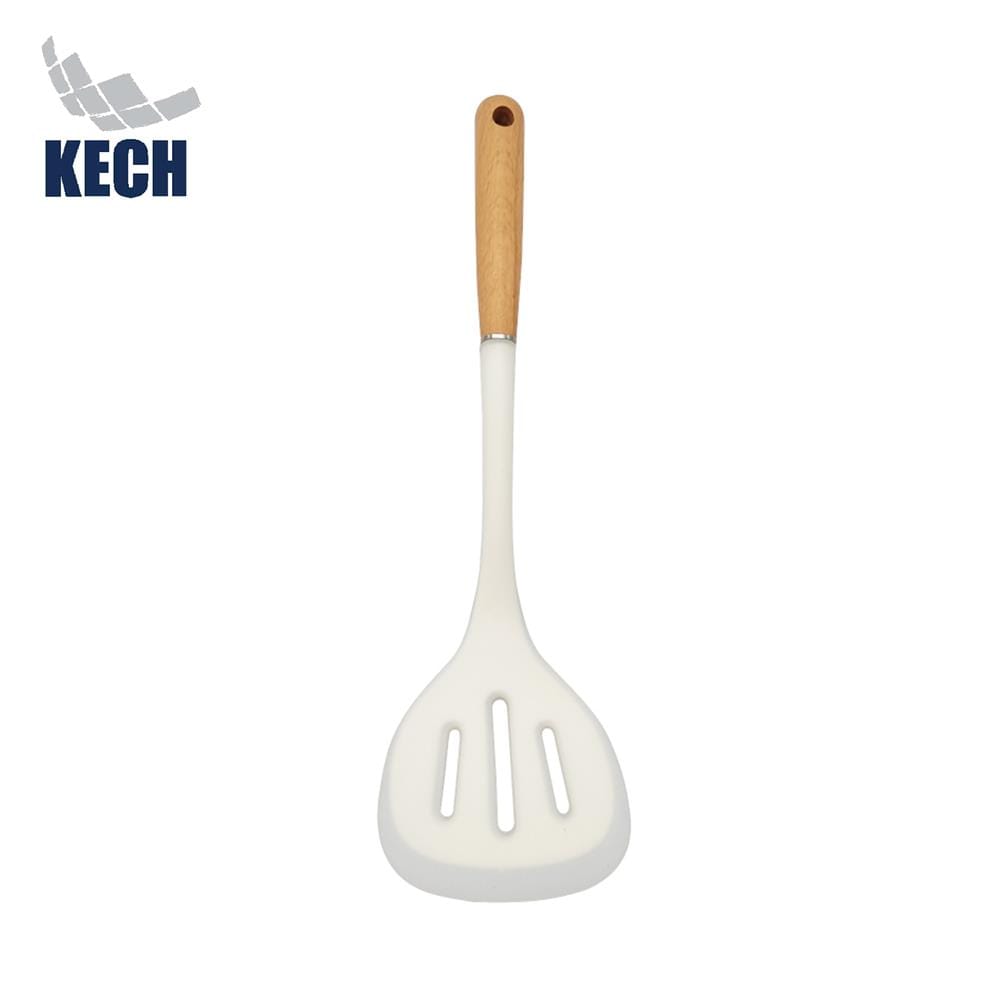 ตะหลิวมีร่องซิลิโคน ด้ามไม้ KECH ZC-MGK4 สีขาว/น้ำตาล