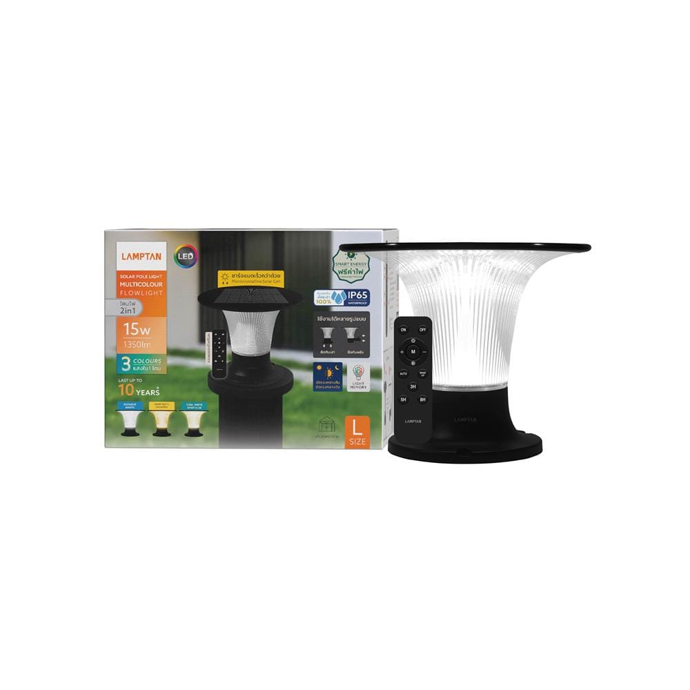 ไฟผนังนอก SOLAR LAMPTAN 2IN1 FLOWLIGH 15 วัตต์ DAYLIGHT/COOL WHITE/WARM WHITE สีดำ