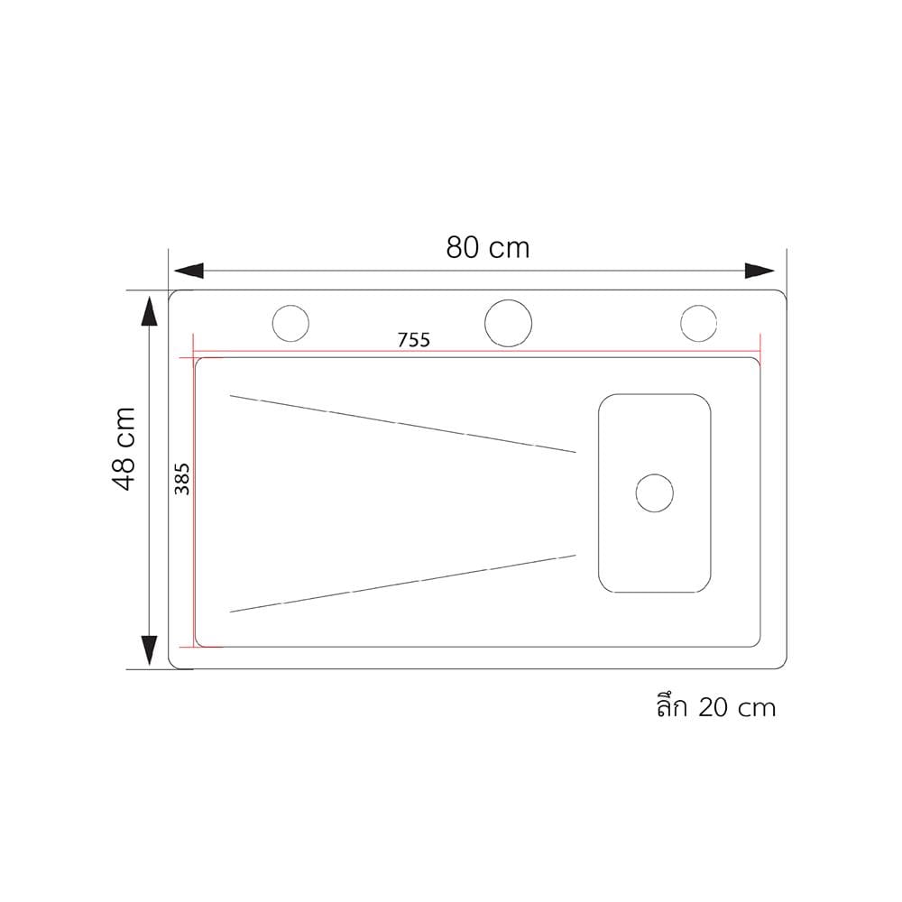 ซิงค์ฝัง 1 หลุม S-FLO NL0009 SM8048-B สีดำ