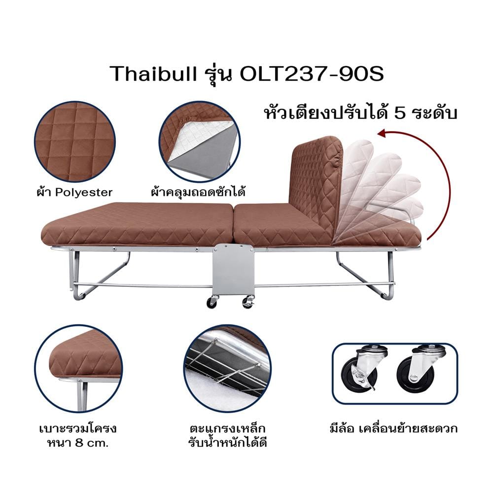 เตียงพับพร้อม TOPPER THAIBULL OLT237-90S 90x190x37 ซม. สี BROWN