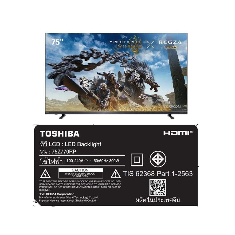 ทีวีมินิแอลอีดี 75 นิ้ว TOSHIBA (4K, MINI LED, VIDAA) 75Z770RP