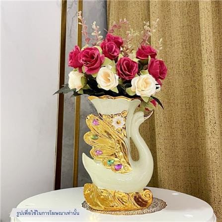 แจกันตกแต่งพร้อมกุหลาบสีเบจ INTERY CT209E041_12 สีเบจ/ทอง/ครีม_5