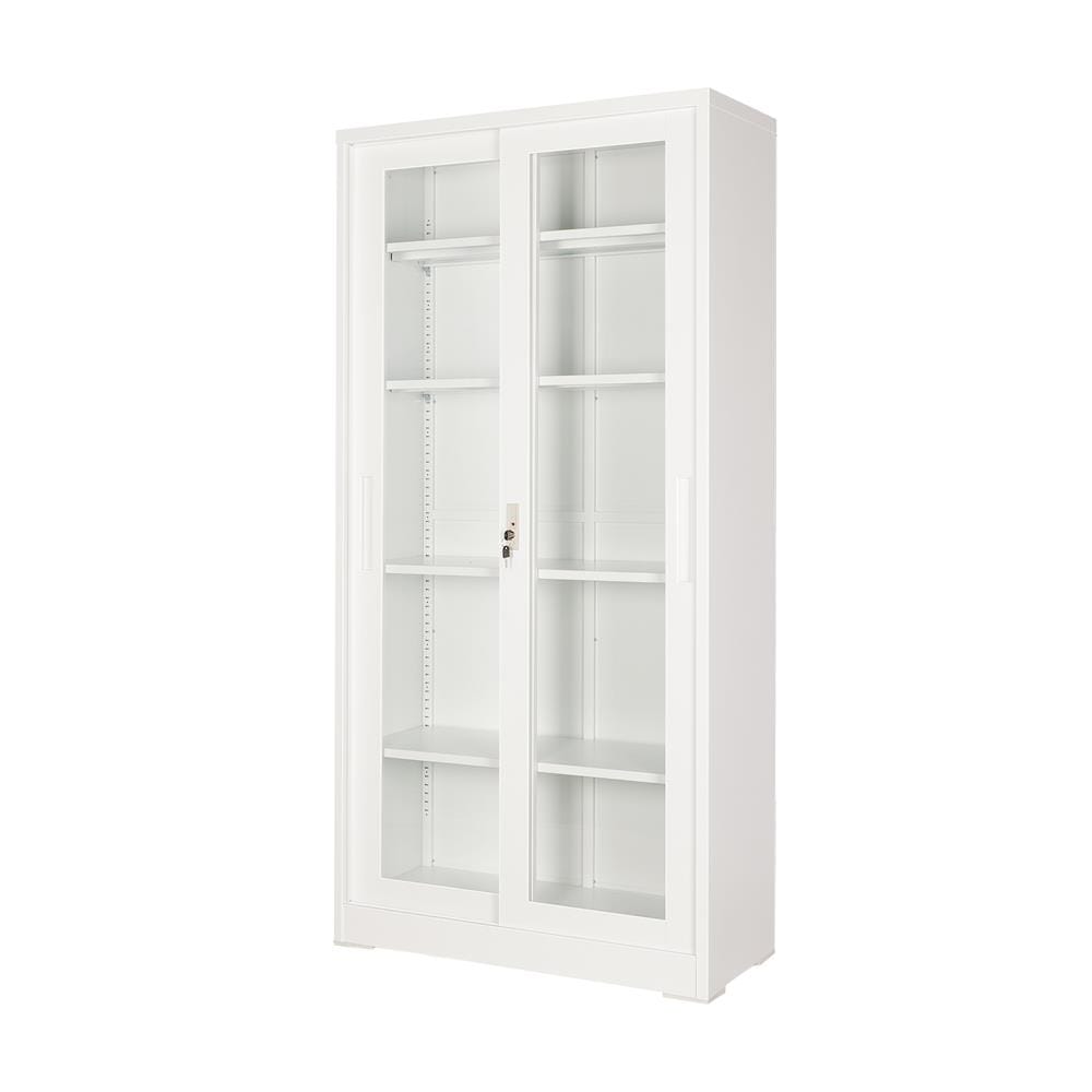 ตู้เหล็กสูง บานเลื่อนกระจก FURDINI KULLEN FYD-W016 90 ซม. สีขาว