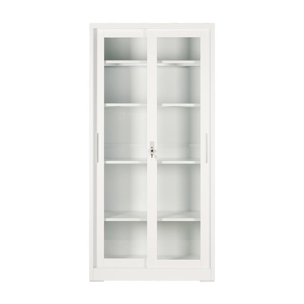 ตู้เหล็กสูง บานเลื่อนกระจก FURDINI KULLEN FYD-W016 90 ซม. สีขาว