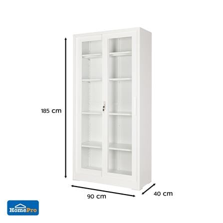 ตู้เหล็กสูง บานเลื่อนกระจก FURDINI KULLEN FYD-W016 90 ซม. สีขาว_8