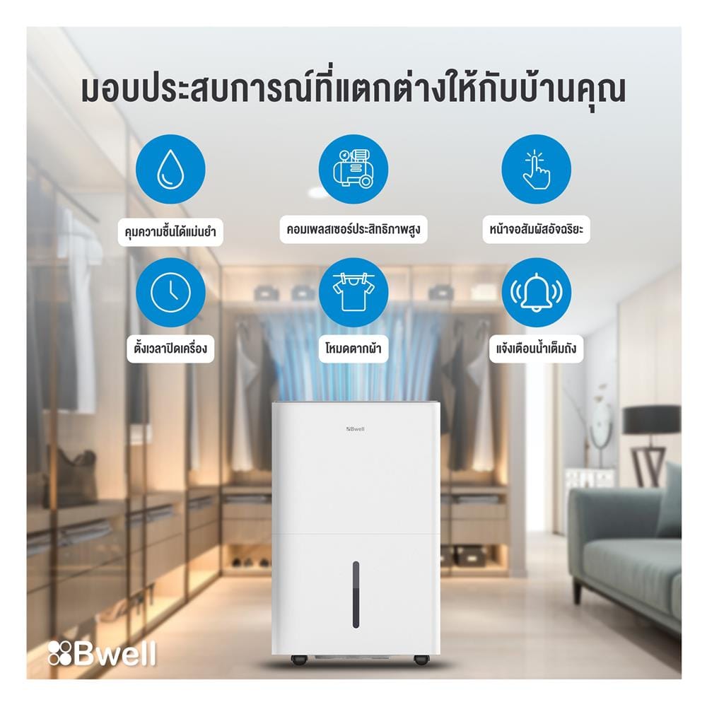 เครื่องลดความชื้น 20 ตร.ม. BWELL BDH-12A สีขาว (20 ลิตร)