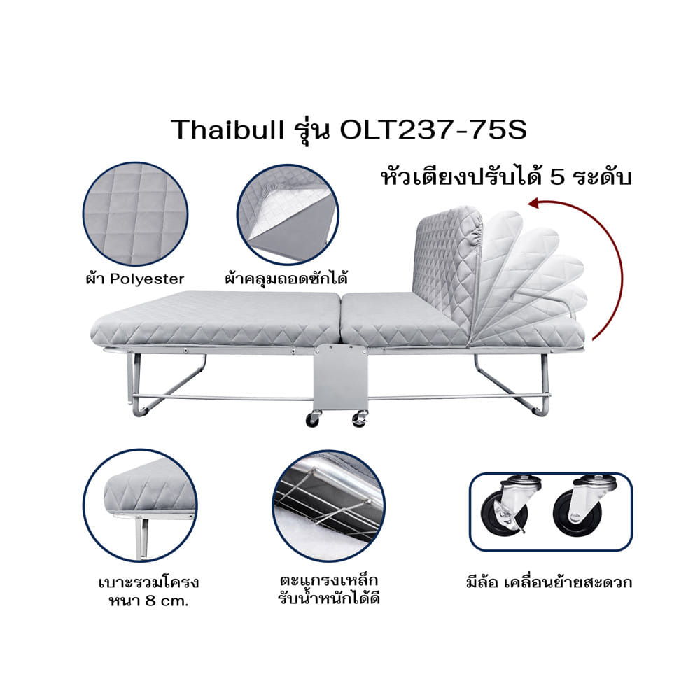 เตียงพับพร้อม TOPPER THAIBULL OLT237-75S สี GREY