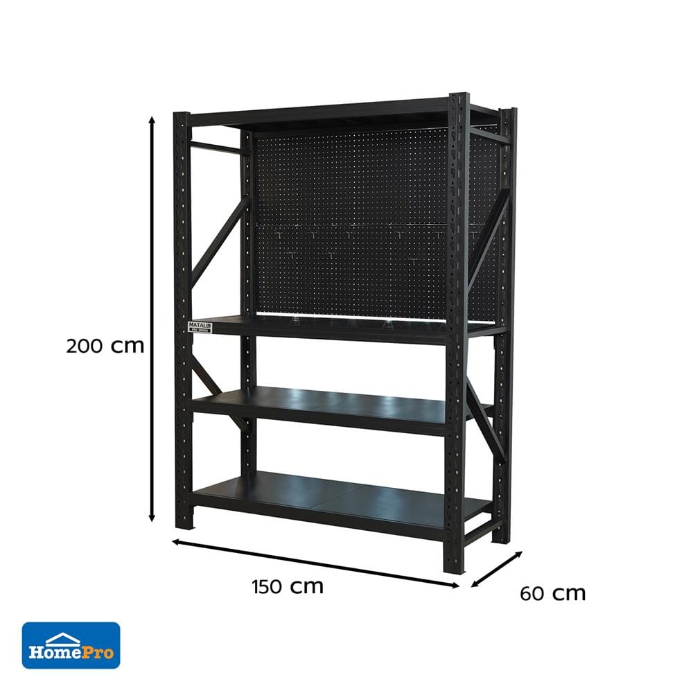 ชั้นเหล็กมีแผง 4 ชั้น MATALL PRO 150x200x60 ซม. สีดำ