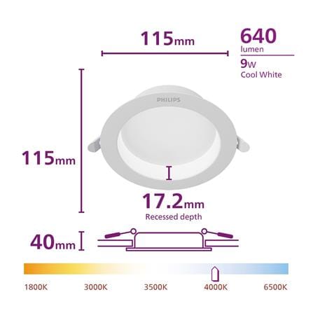 ดาวน์ไลท์ LED PHILIPS MESON COMFORT 4 นิ้ว 9 วัตต์ COOL WHITE สีขาว_7