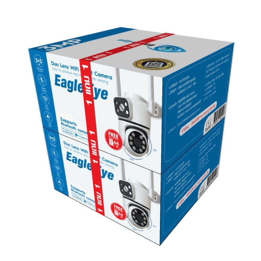 กล้องวงจรปิดภายนอก EAGLE EYE 2 เลนส์ 3+3MP 3 ล้านพิกเซล (1 แถม 1) แถมฟรี 2 SD CARD 64 GB