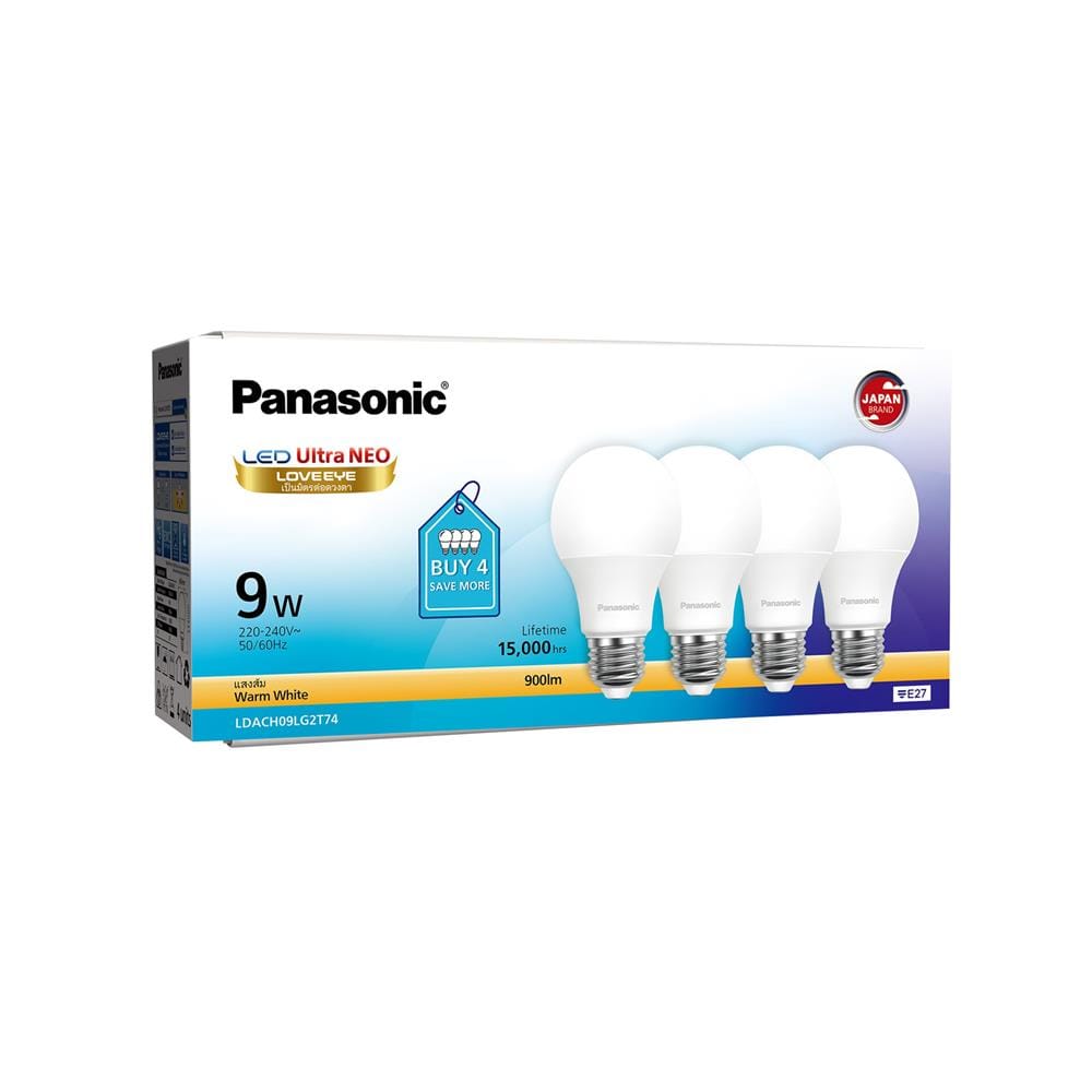 หลอด LED PANASONIC ULTRA NEO 9 วัตต์ WARM WHITE E27 (แพ็ก 4 ชิ้น)