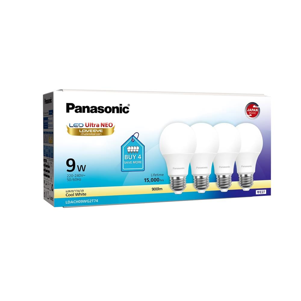 หลอด LED PANASONIC ULTRA NEO 9 วัตต์ COOL WHITE E27 (แพ็ก 4 ชิ้น)