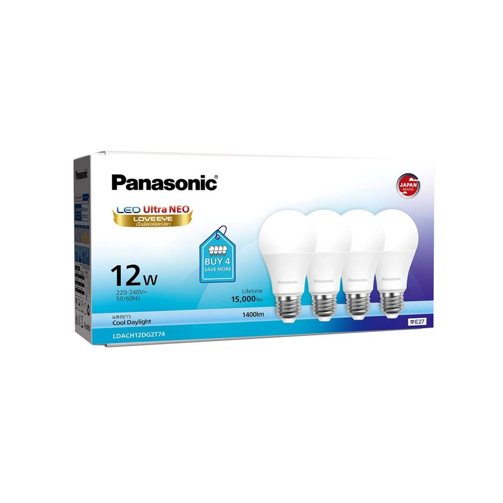 หลอด LED PANASONIC ULTRA NEO 12 วัตต์ DAYLIGHT E27 (แพ็ก 4 ชิ้น)