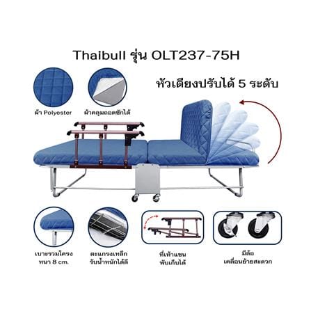 เตียงพับพร้อม TOPPER ราวกั้นพับได้ THAIBULL OLT237-75H สี BLUE_7