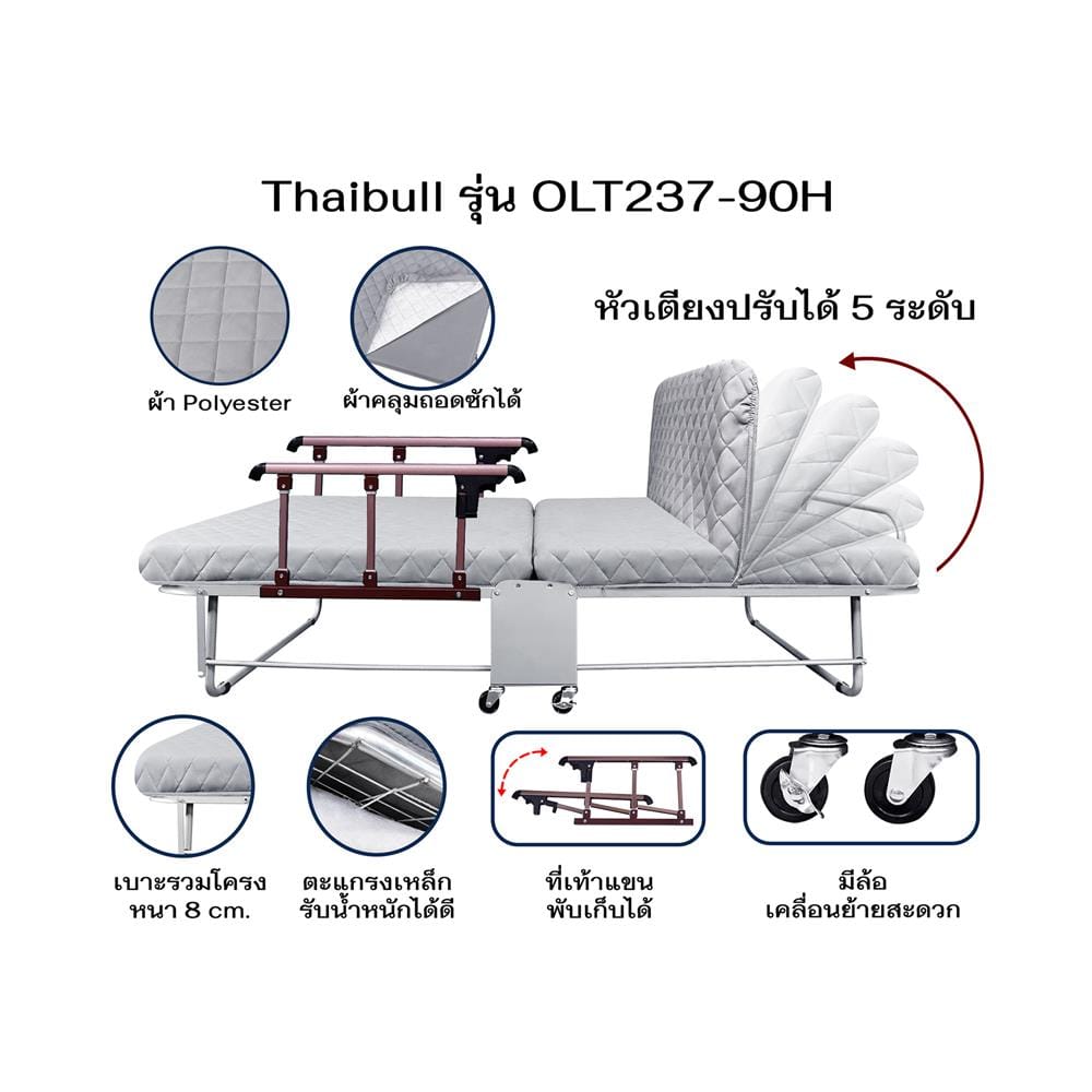 เตียงพับพร้อม TOPPER THAIBULL OLT237-90H สี GREY
