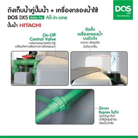 ถังเก็บน้ำ DOS WATER PAC DX5 700 ลิตร+ปั๊ม HITACHI WMP200XX2 200 วัตต์+เครื่องกรองน้ำใช้ DUPONT สีเทา_9