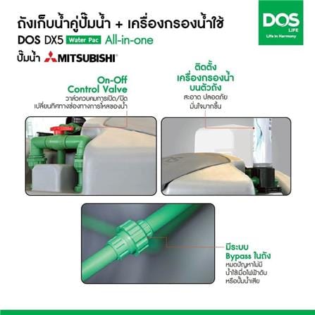 ถังเก็บน้ำ DOS WATER PAC DX5 700 ลิตร+ปั๊ม MITSUBISHI EP305R2 300 วัตต์+เครื่องกรองน้ำใช้ DUPONT สีเทา_9