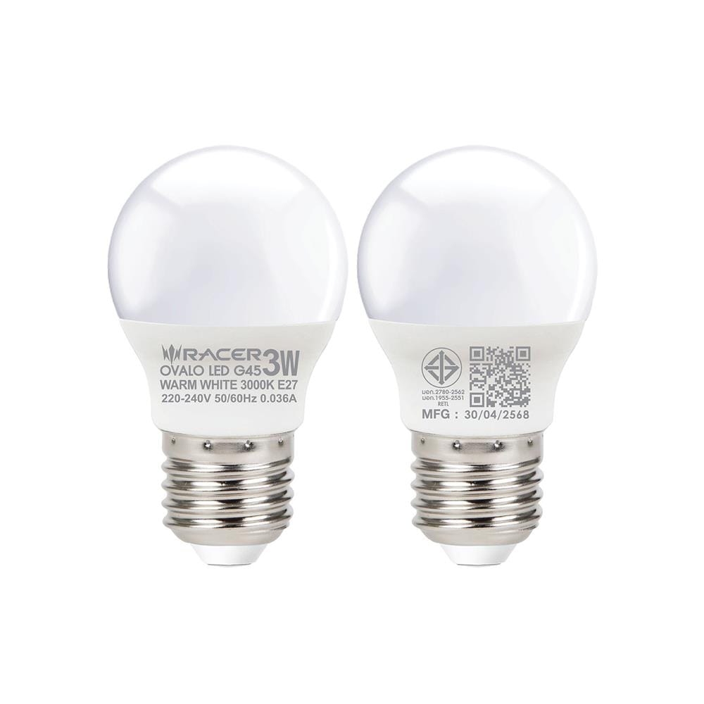 หลอด LED RACER G45 OVALO 3 วัตต์ WARM WHITE E27 (แพ็ก 4 ชิ้น)