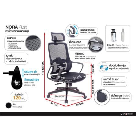 เก้าอี้สำนักงาน U-RODECOR NORA สีดำ_9