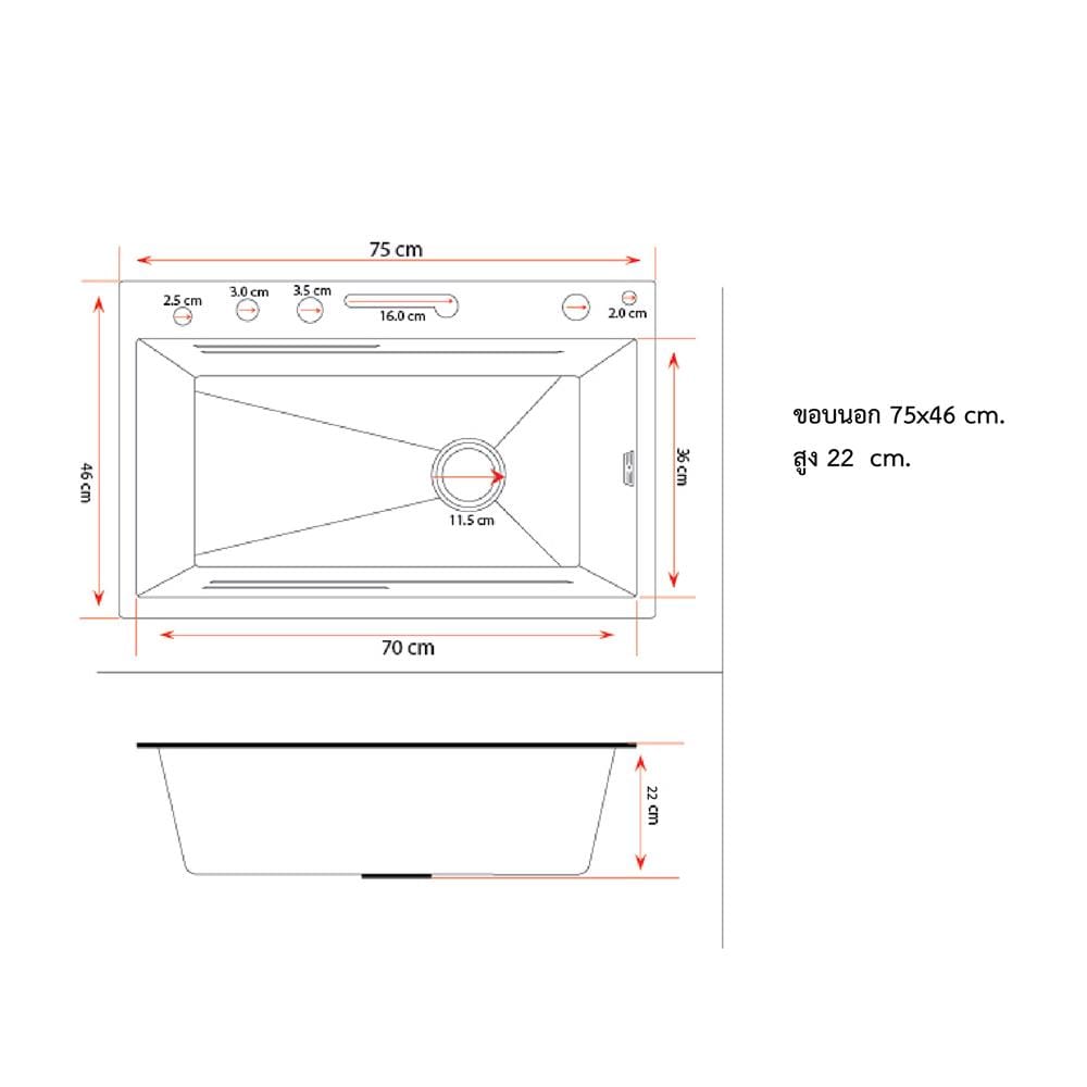 ซิงค์ฝัง 1 หลุม S-FLO NL0058 SM7546-S02B สีดำ