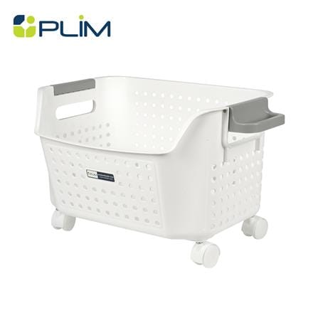 ตะกร้าผ้าเหลี่ยมเตี้ยมีล้อ PLIM OLIS SIZE M สีขาว_0