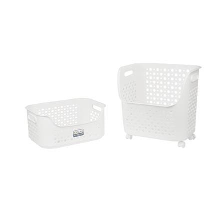 ตะกร้าผ้าเหลี่ยมมีล้อ 2 ชั้น PLIM OLIS สีขาว_2