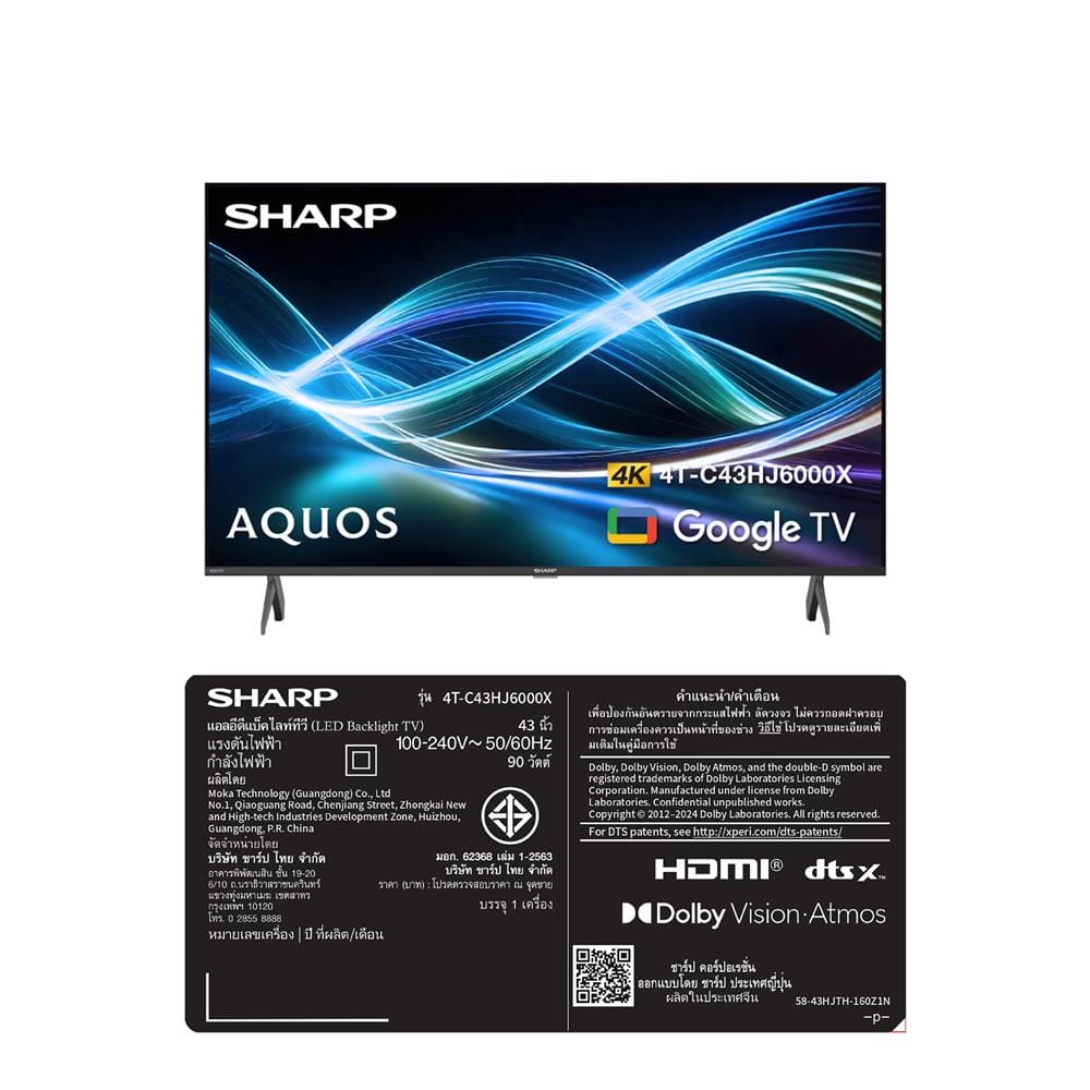 ทีวีแอลอีดี 43 นิ้ว SHARP (4K, LED, GOOGLE TV) 4T-C43HJ6000X